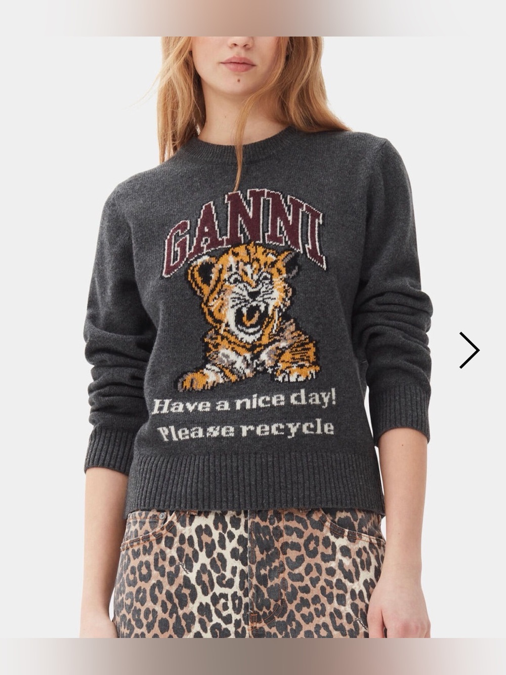 EUC Ganni Dark Grey Graphic Tiger Sweater Sz M